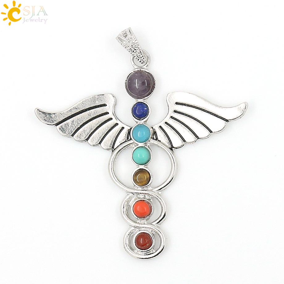 Yoga Health & Fitness Center - CSJA Chakras หินธรรมชาติคริสตัลจี้ Angel Wings Cho
