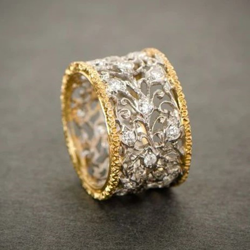 Gymnastics Rings - Orztoon แหวนแฟชั่นเกาหลีสีทองและสีเงินรูปกลวงสวยงามสำหรับผู้หญิงแหวนงานแต่งงานเครื่องประดับงานปาร์ตี้