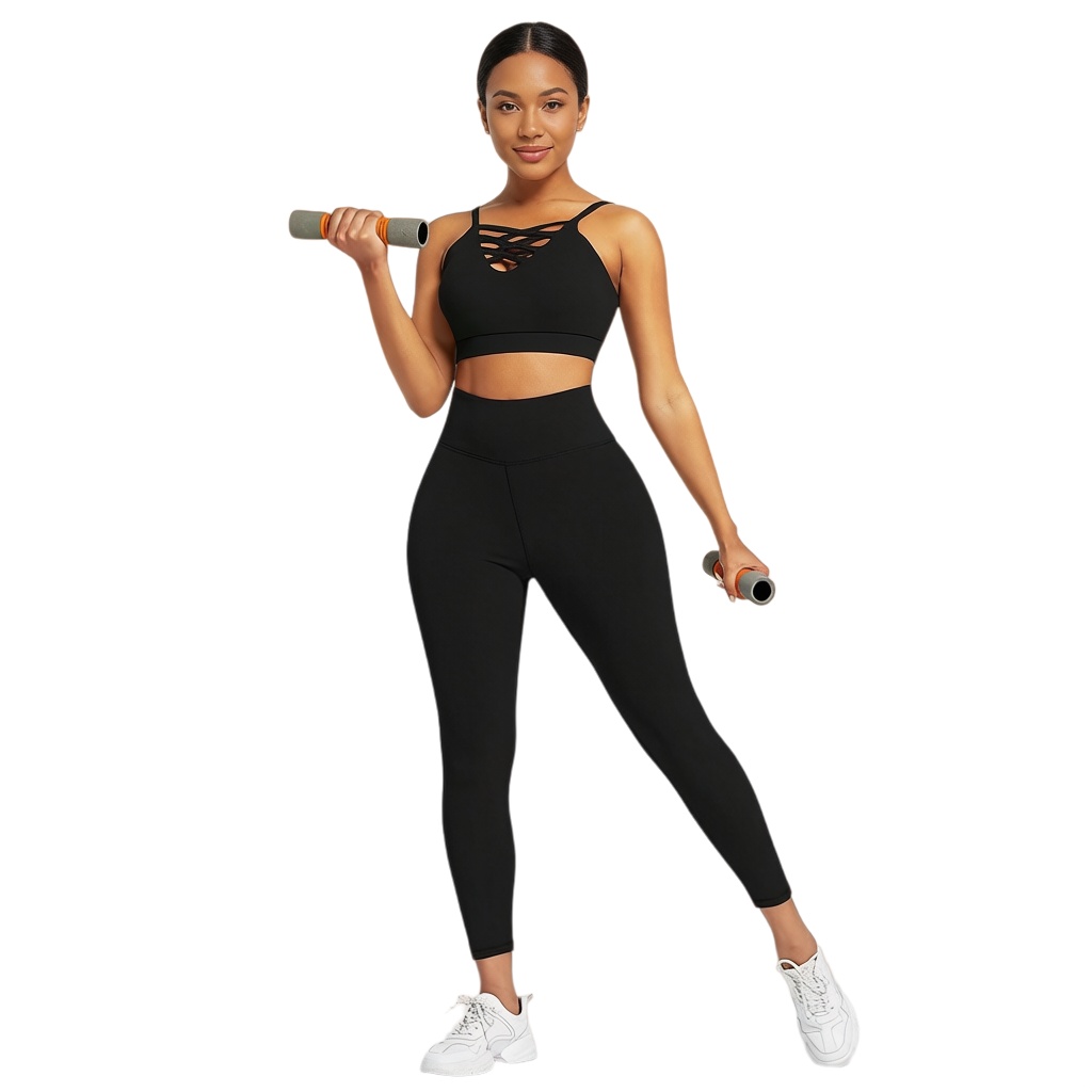 Yoga Fitness Wear - ชุดโยคะฟิตเนสสำหรับผู้หญิง 3 ชิ้น - ชุดออกกำลังกายแขนยาว เสื้อฮู้ดครอป
