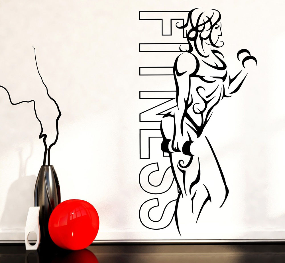 Yoga Fitness Health - สติ๊กเกอร์ติดผนังไวนิลฟิตเนสผู้หญิงเหล็กกีฬาโยคะสุขภาพ Living Wall Decal Home Gym