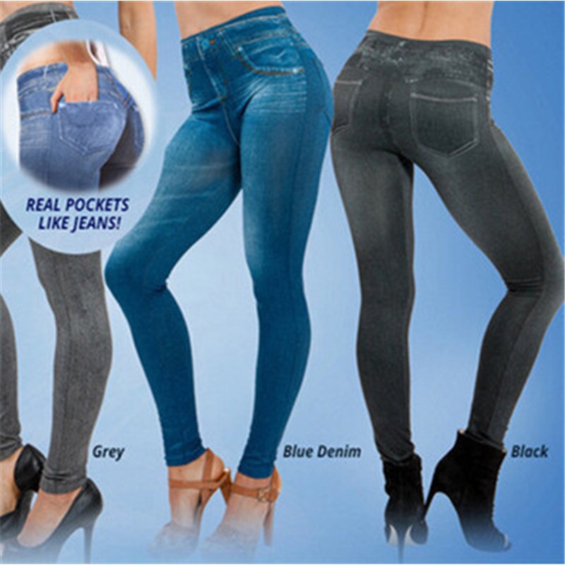 Yoga Fitness Sg - ผู้หญิง Jean กางเกงขายาวฟิตเนสกางเกงเอวสูง GYM Leggings ยกสะโพกยืดหยุ่นสูงแฟชั่น