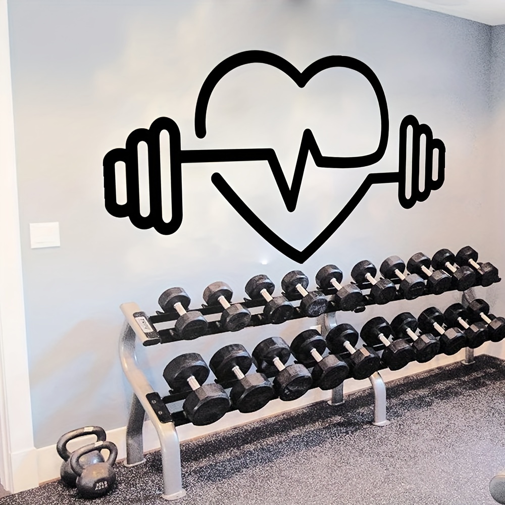 Yoga Fitness Health - สติ๊กเกอร์ติดผนังรูปบาร์เบลรูปหัวใจขนาดใหญ่ - สติ๊กเกอร์ไวนิลสำหรับฟิตเนสและโยคะ สำหรับยิม ผู้รักการเพาะกาย และคนรักสุขภาพ