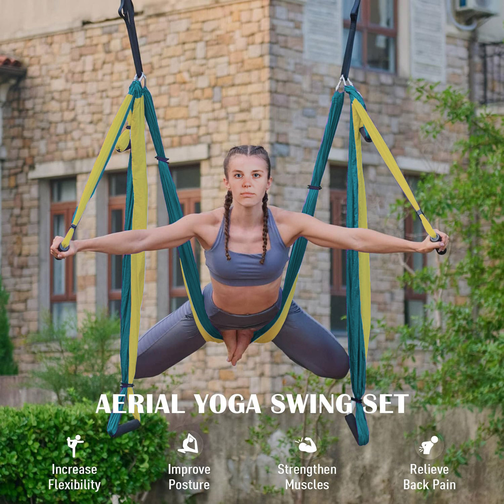 Гаเปลญวนโยคะทางอากาศสวิงสีผ้าร - Yoga Swing Aerial บทวิจารณ์และราคา